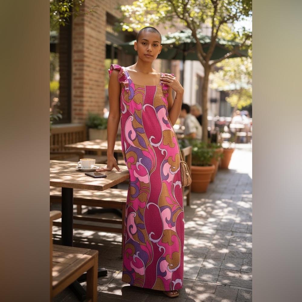 Vibrant Tropicana Vintage Polynesian A-line Maxi Dress